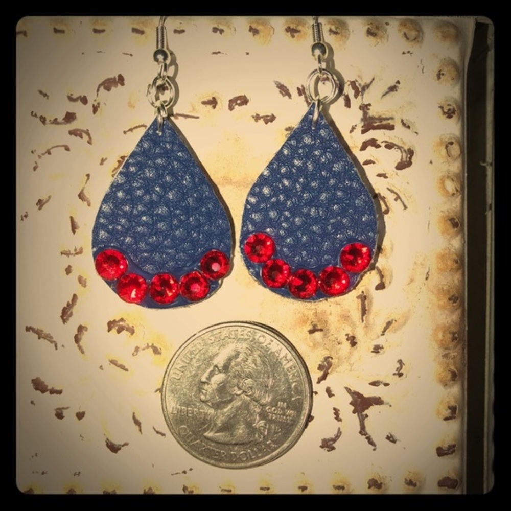 Blue Faux Leather Earrings